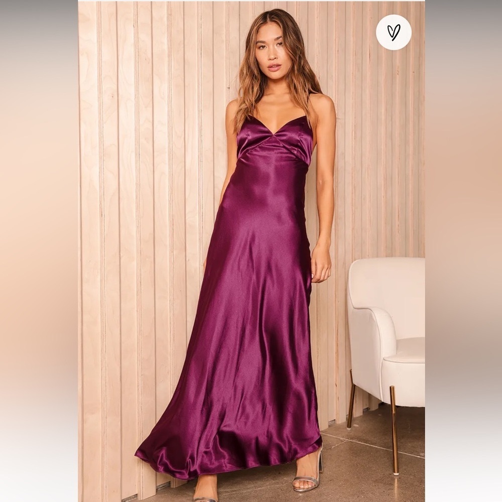 One Last Glance Plum Purple Satin Lace-Up Maxi Dress